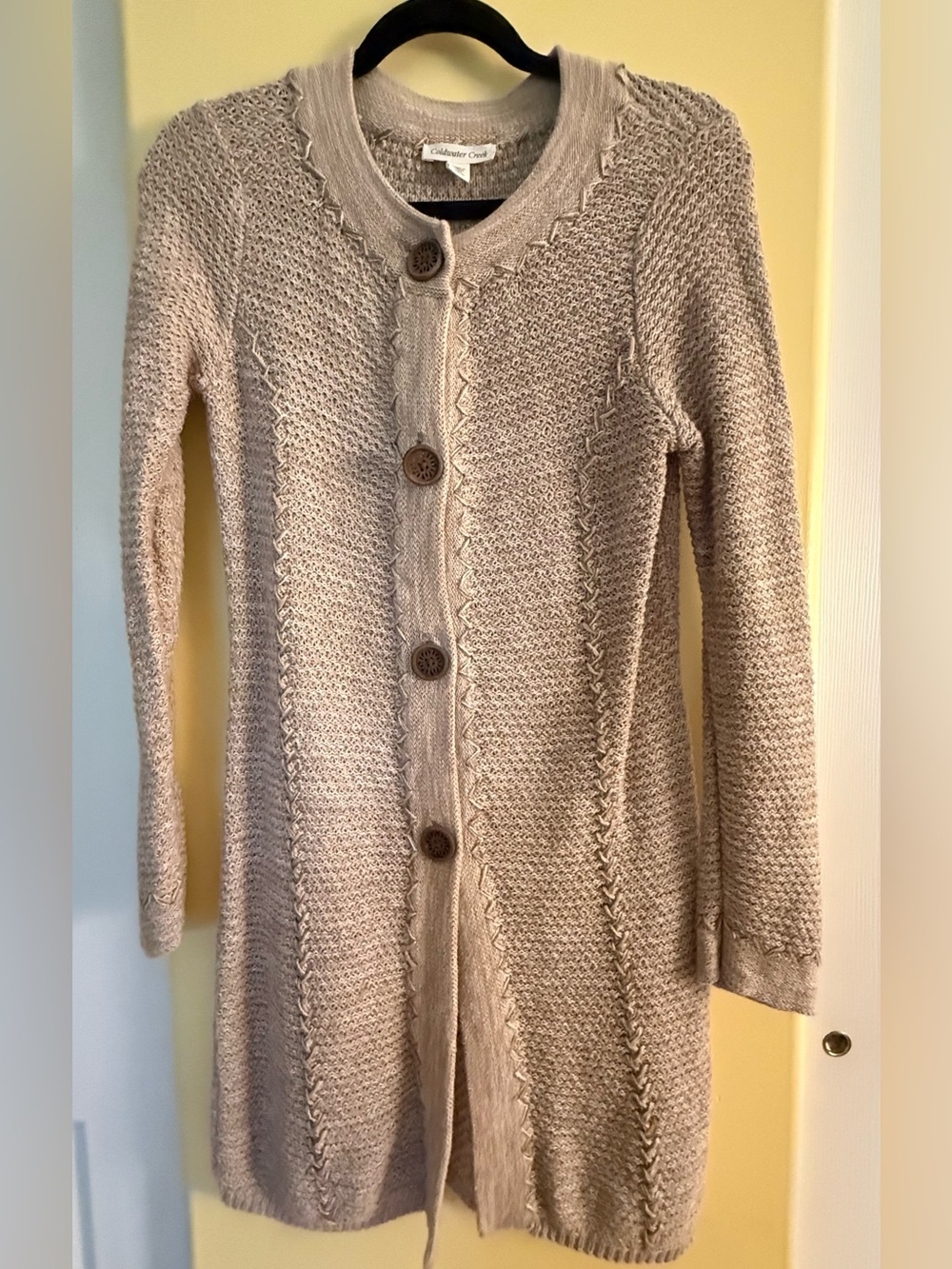 Coldwater Creek Beige/Cream Knit Long Button Cardigan